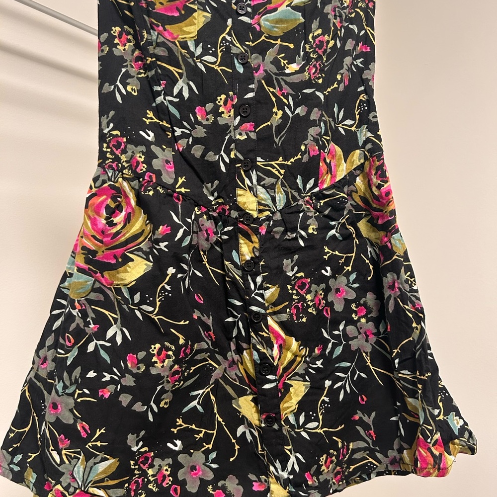 Floral Black Dress with Pink and Yellow Accents